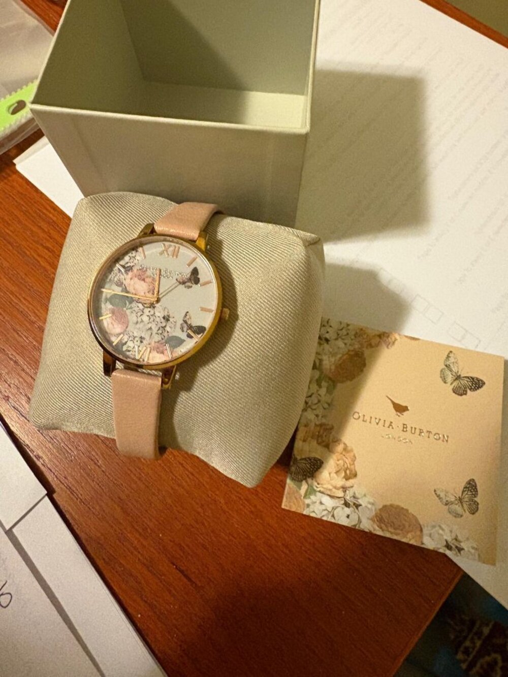 Blush Pink Olivia Burton Floral Butterfly Watch - Rose Gold Tone